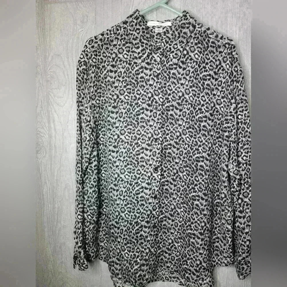 Vintage Ann Klein 2 silk long sleeve button-down blouse size 14.